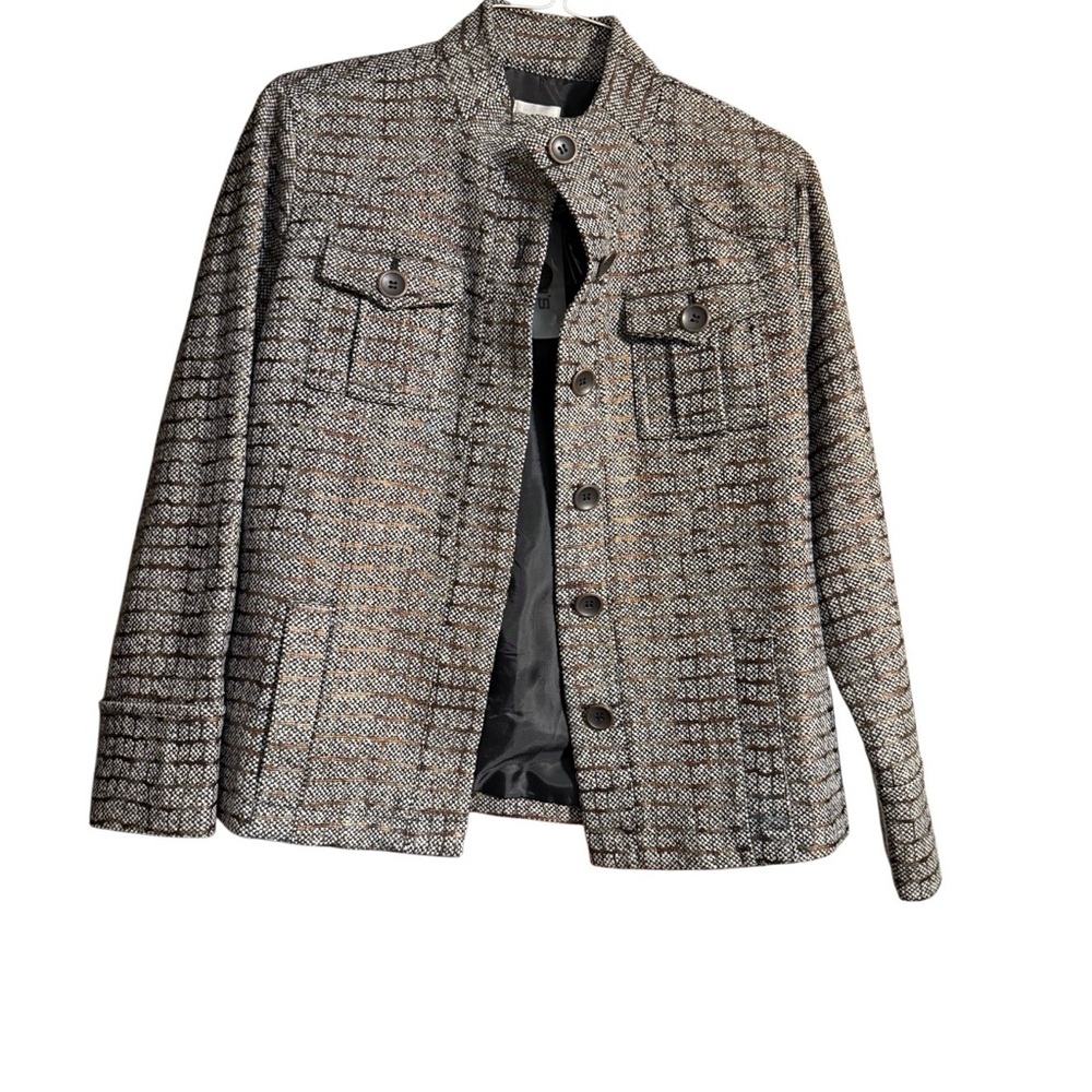 Chico’s Clarin Brown Textured Button Front Jacket Size 1
